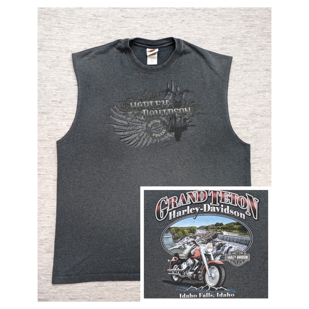 Harley Davidson 2010 Grand‎ Teton Gray Men's Tank 2XL Grunge Biker Motorcycle